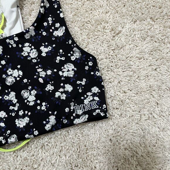 Victoria's Secret PINK Ultimate Small Floral Neon Yellow Lace Up Sports Bra - Picture 5 of 8